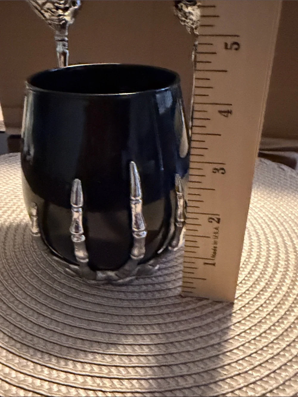 Black Wine Glassware Silver Metal Skeleton Hands Halloween Gothic HTF